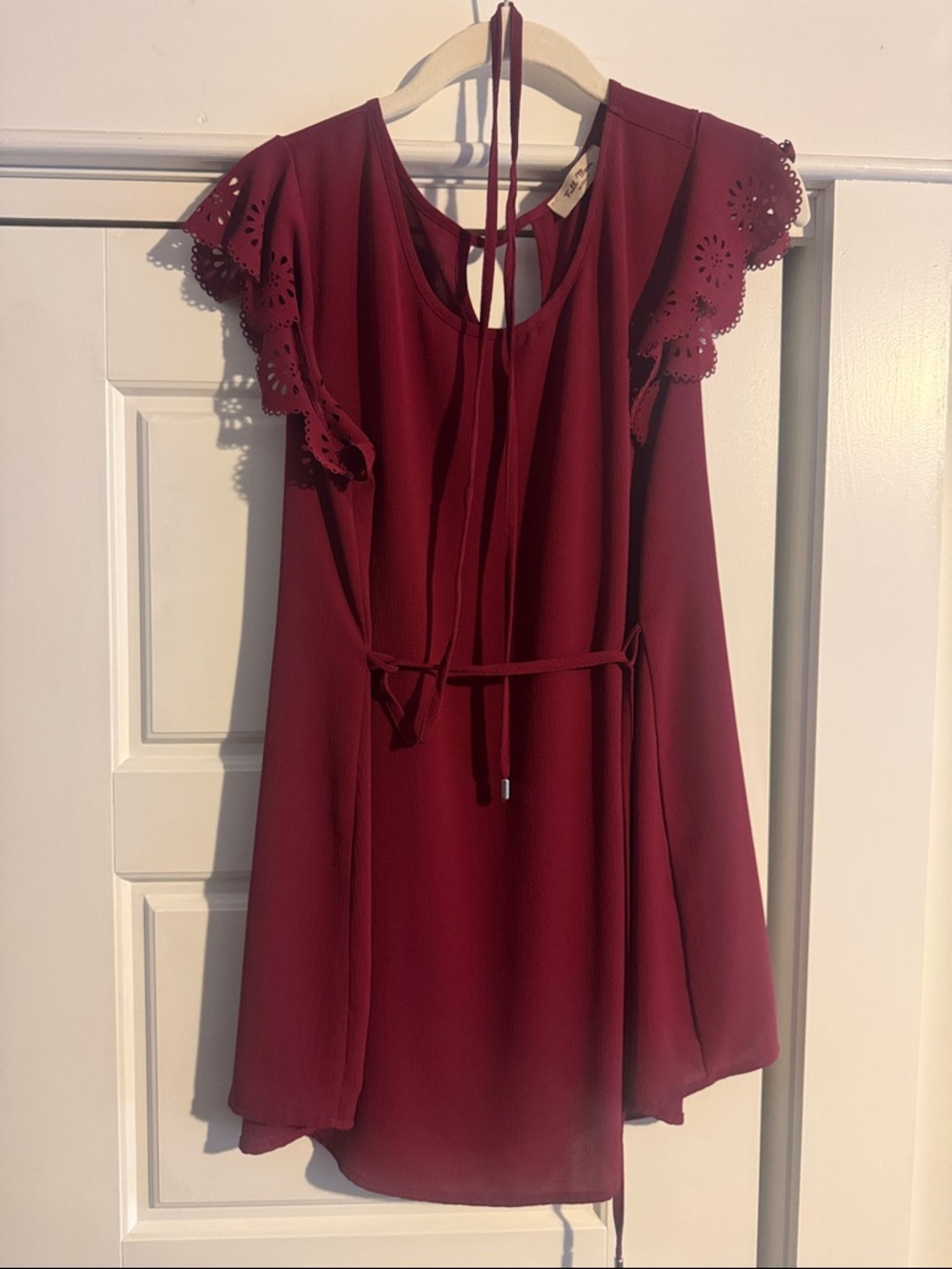 Full Moon Maternity Laser-Cut Tie-Front Top